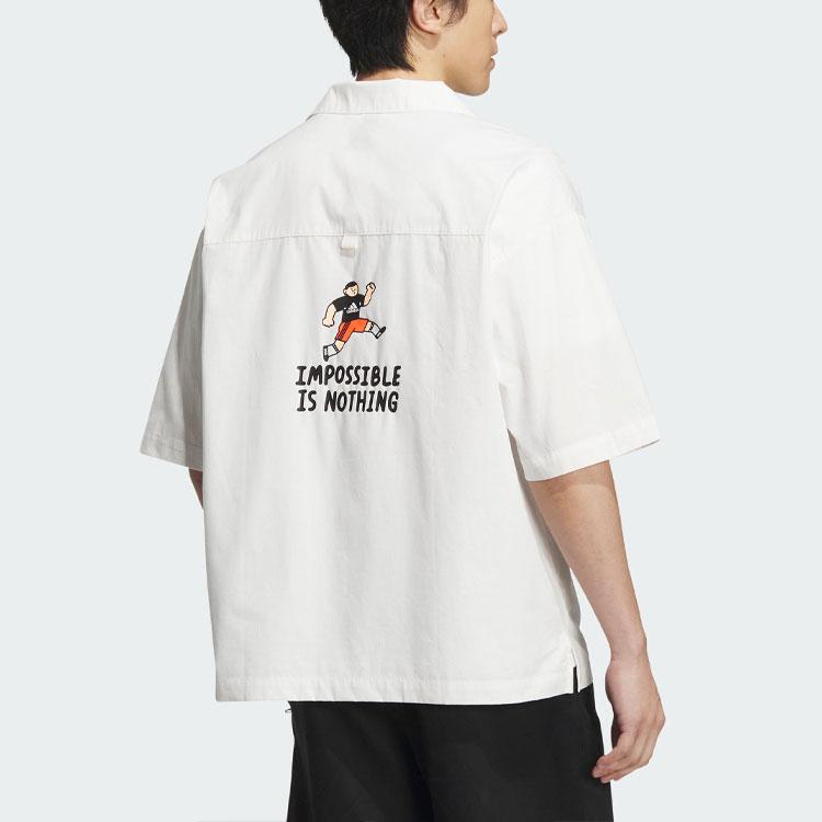 adidas Совместный бренд X Seebin SS23, однобортная однобортная рубашка с короткими рукавами и принтом логотипа, топы унисекс, розовый, белый IA8100