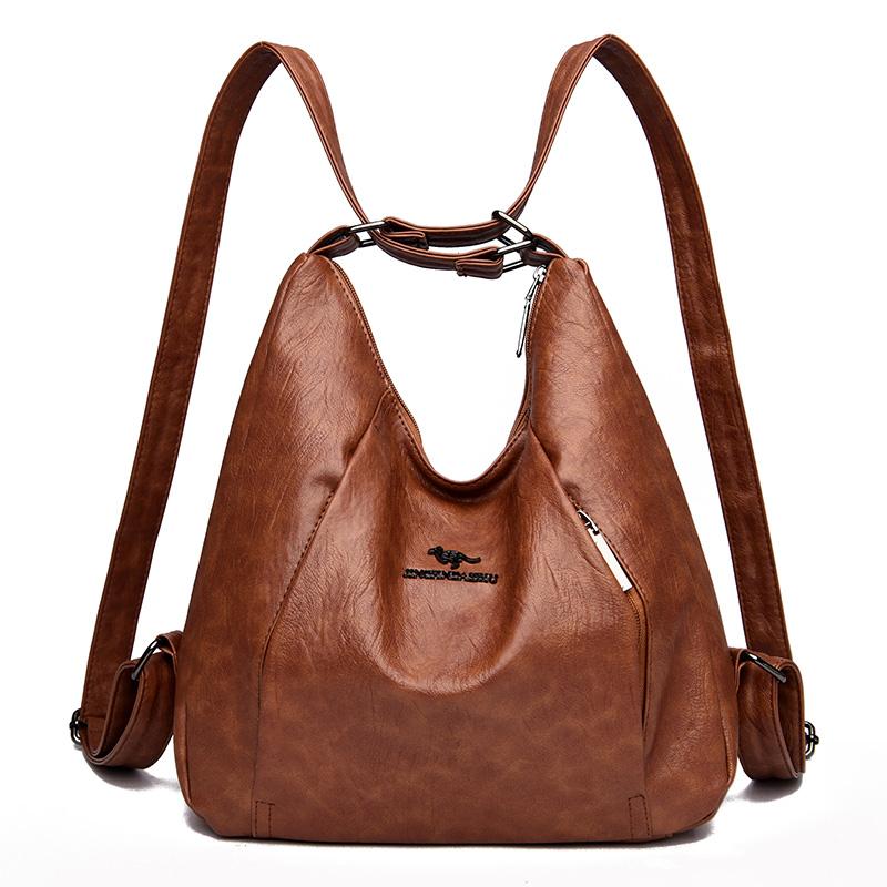 Женская кожаная сумка через плечо, однотонная большая сумка