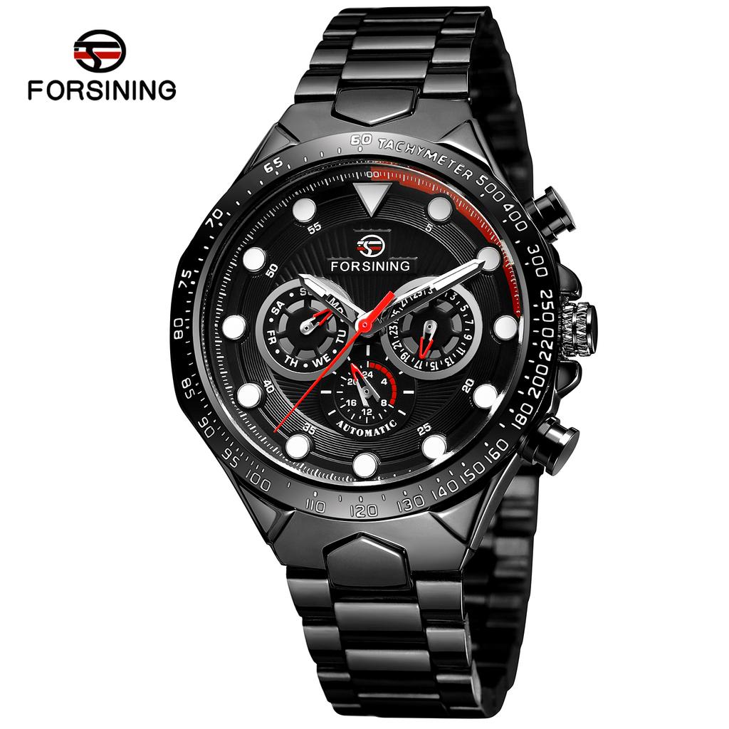 Forsining Luxury Waterproof Mechanical Large Man Watches Stainless Steel Automatic Movement Chronograph Wristwatch