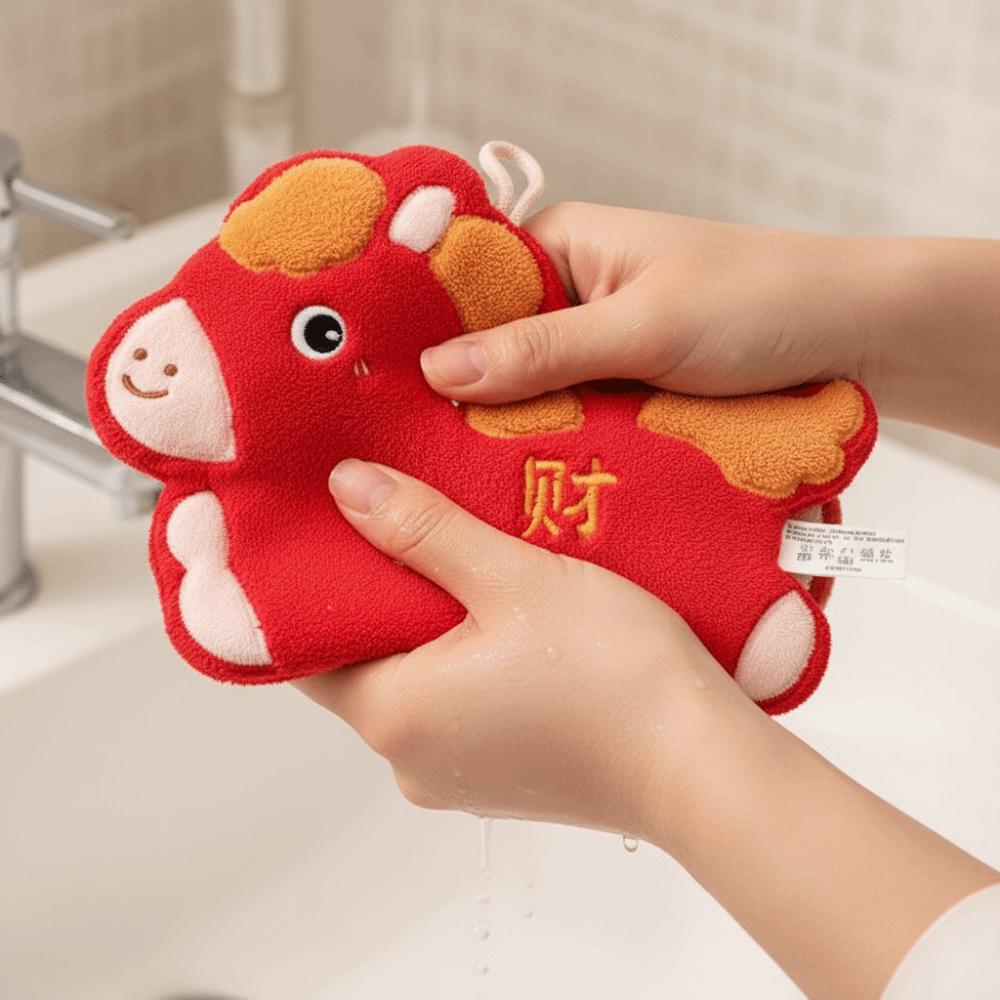 Hanging Lucky Horse Hand Towel Thickened Absorbent Towel Festive Hand-Wiping Towel  New Year