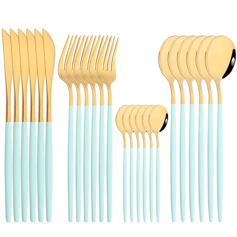 Mirror 24pcs Dinnerware Set Western Stainless Steel Cutlery Set Black Fork Spoon Silverware Set Knife Flatware Set Tableware Set