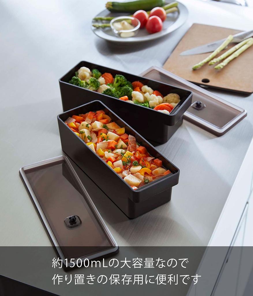 Yamazaki Tower a Airtight Food Container with Approximately W10 X X with a 7710, Deep-access, Handle, Black, D27.5 H8.4cm, Bubble.