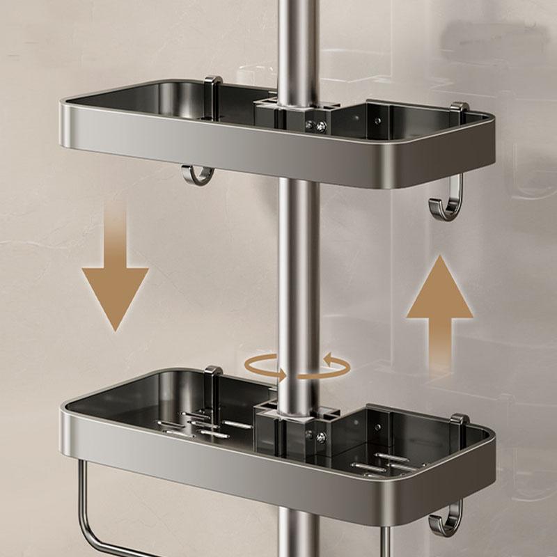 Bathroom Shower Storage Rack Lifting Rod Shower Gel Shampoo Organizer No Drilling Aluminum Alloy Holder With Hooks Premium Quality