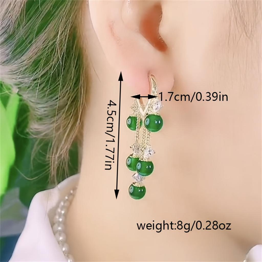 Гламурные серьги-кисточки с зеленым камнем, инкрустированные стразами, изящный дизайн с подвесками для повседневной носки или свадеб, модные аксессуары для очарования