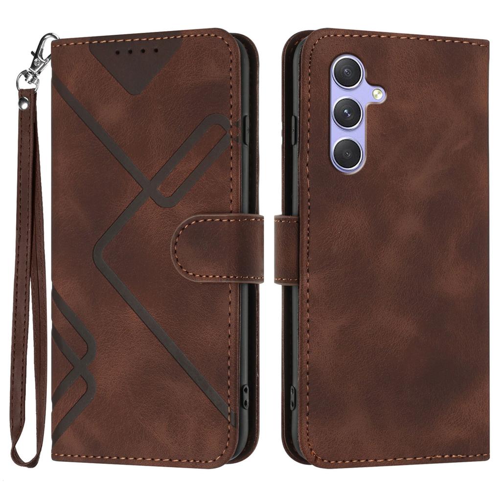 For Samsung Galaxy A54 5G Wallet Case Line Imprinted PU Leather Phone Cover with Strap