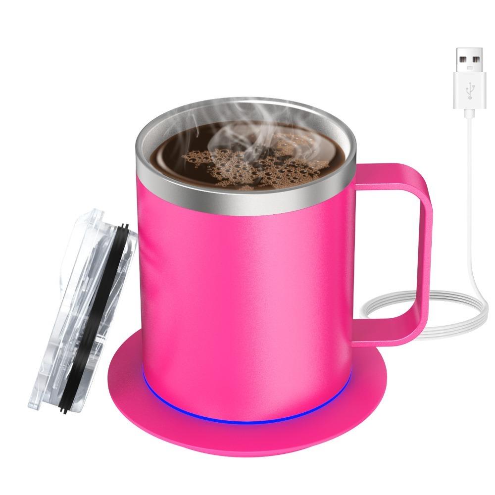 Интеллектуальная самонагревающаяся кофейная кружка с питанием от USB, двухслойная, с автоматическим подогревом, из нержавеющей стали, с крышкой