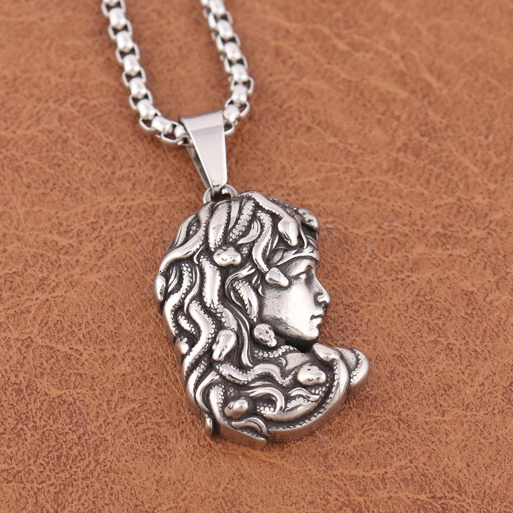 Vintage Small Size Medusa Pendant Necklace Gothic Stainless Steel Mythology Gorgon Necklace for Men and Women Party Gift Jewelry
