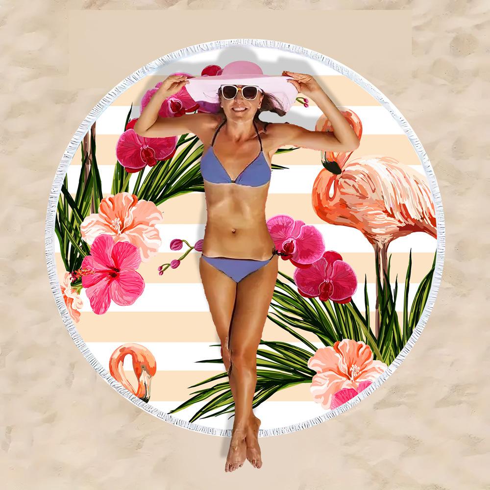 European And American Direct Supply Round Beach Towel Microfiber With Fringed Flamingo Quick-Drying Beach Towel