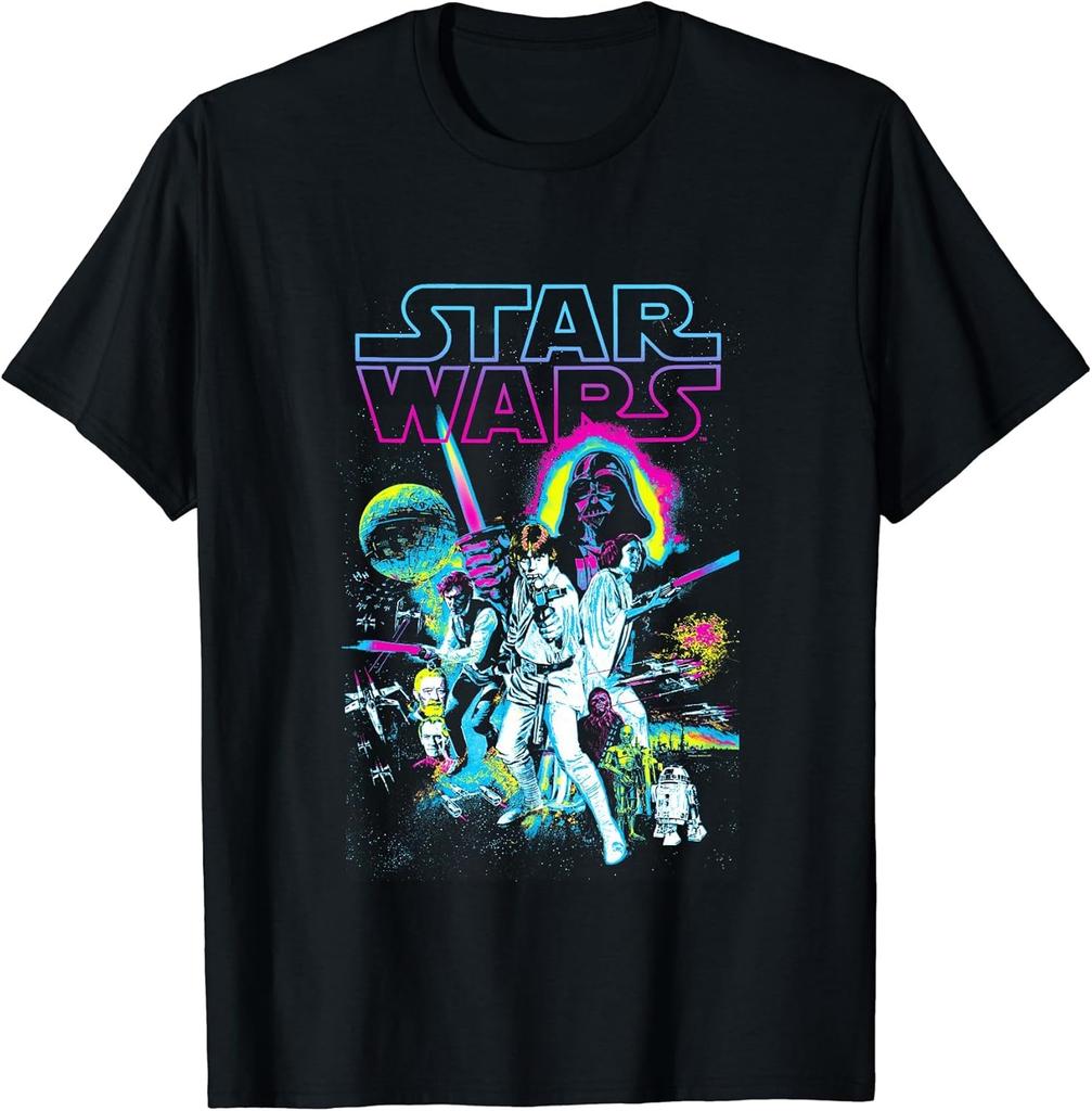 Звездные войны Винтажная футболка с кинопостером в неоновом брызговом стиле