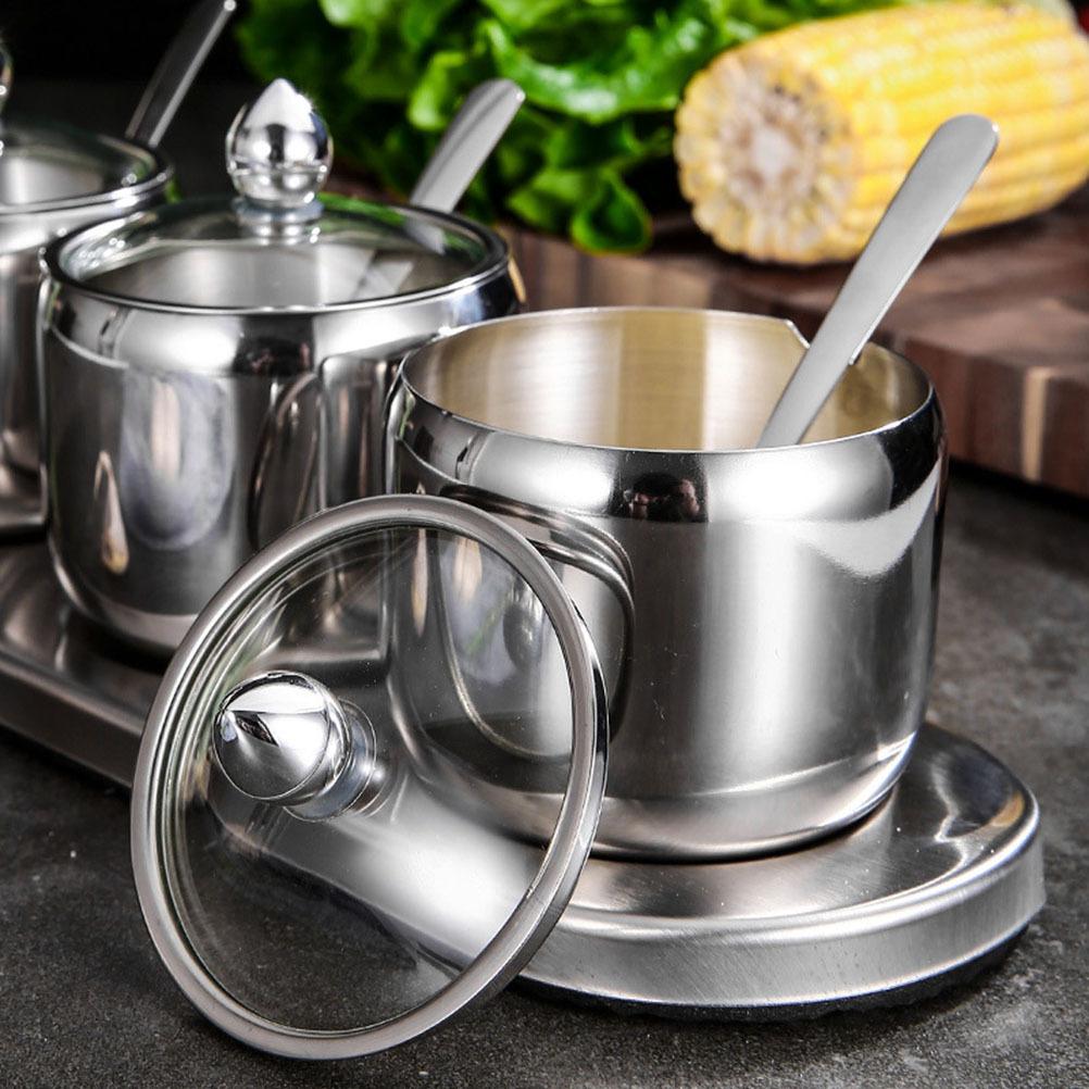 Stainless Steel Seasoning Jars Food Grade Kitchen Salt Pepper Spice Storage Pots for Home Cafe Party Seasoning Jar