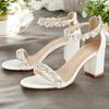Thick heel high heels white satin fashion word with sexy open toe rhinestone large size women's sandals factory direct sales 43