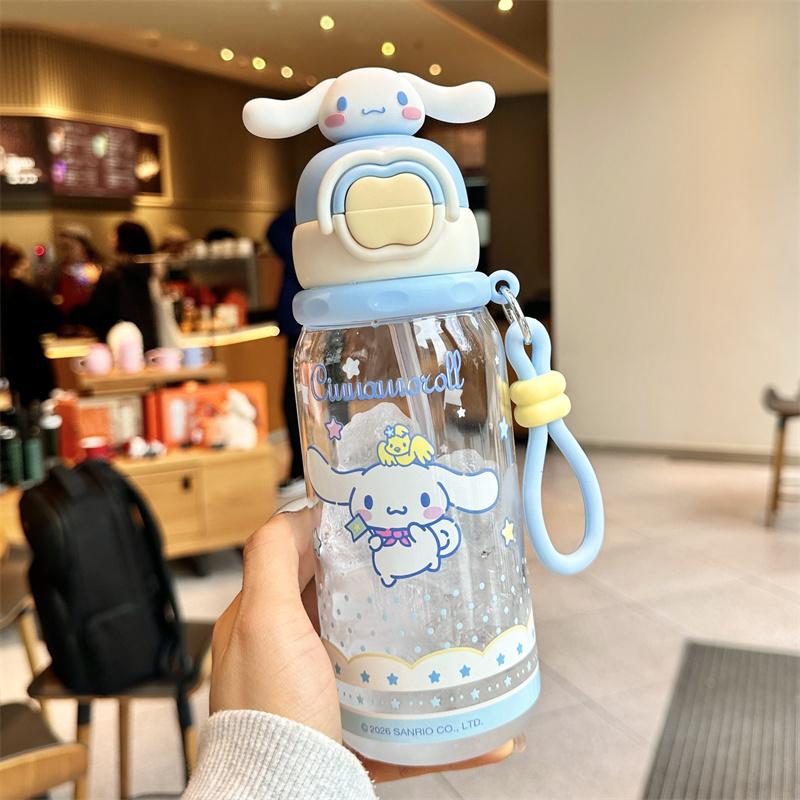 X&W Sanrio Kuromi Water Kettle 600ml Cartoon Plastic Cup Portable Double Drinking Bottle with Straw Outdoor Juice Milk Water Cup
