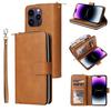 For iPhone 15 Pro Cases 9 Card Slots PU Leather Wallet Zippered Phone Stand Cover
