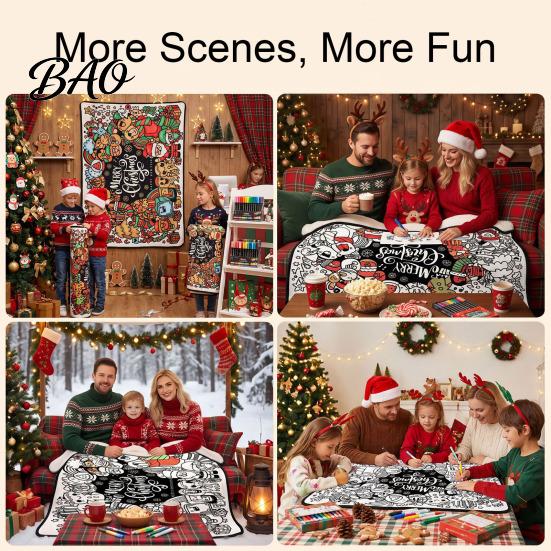 Christmas Art Crafts for Children DIY Coloring Blanket Kids Adults, Color Your Own Throw Blanket, 39.4" x Holiday Party Activities Groups 55.1"