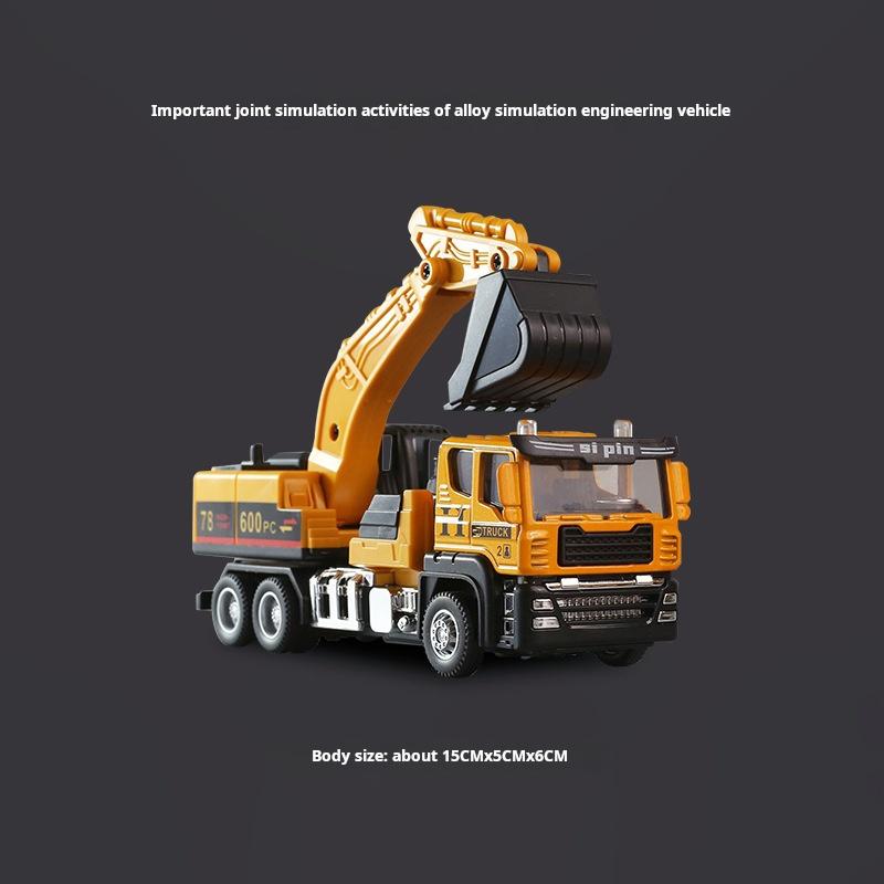 Excavator Blender Crane Car Toy Model Diecast Alloy Engineering Vehicle Rubber Tires Sound Light Pull Back Toys Kids Gifts