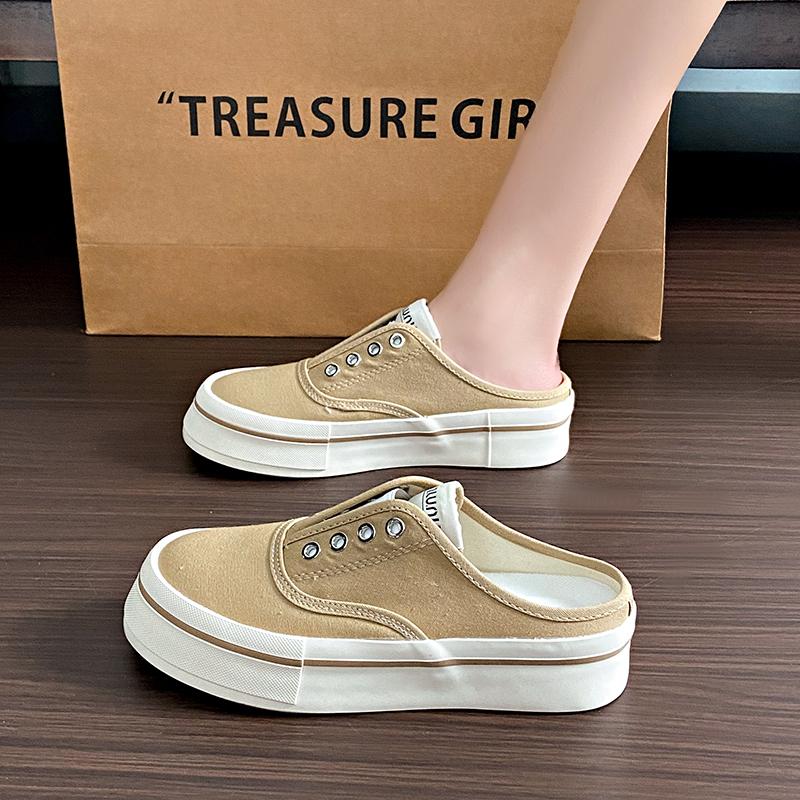 CRLAYDK Классические женские мюли Кроссовки Слипоны Летние парусиновые шлепанцы Плоские туфли Платформа Без шнуровки Прогулочные повседневные лоферы с открытой спиной