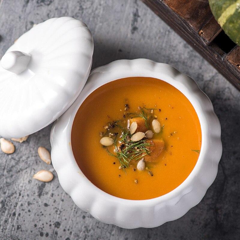 Cute Sweet Pumpkin Soup Cup with Lid Ceramic Bowl Ceramic Rice Bowl Cookware Spoon Soup Spoon Spoon Water Bowl Creative Kitchen Bowl | Bowls