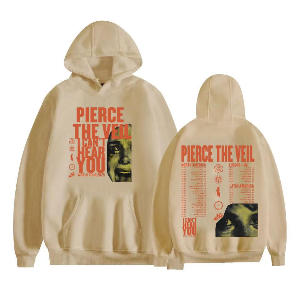 Pierce The Veil I Can't Hear You Тур 2025 Мужская и женская толстовка с капюшоном Harajuku Hip Hop Rock Punk Повседневная флисовая оверсайз толстовка