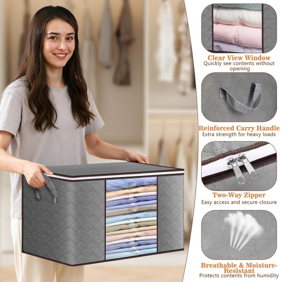 Lychico 90L Storage Bags 6 Pack with Clear Window - Large Moving Boxes & Storage Organisers for Clothes, Bedding, Seasonal Storage, Reinforced Handles