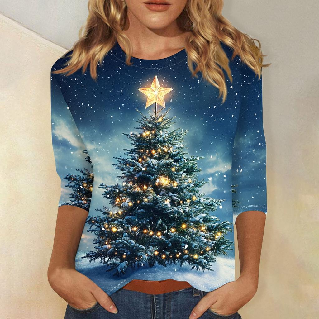 Рубашки с рукавом 3/4 для женщин, футболки с принтом, блузки, повседневные, больших размеров, базовые топы, пуловеры