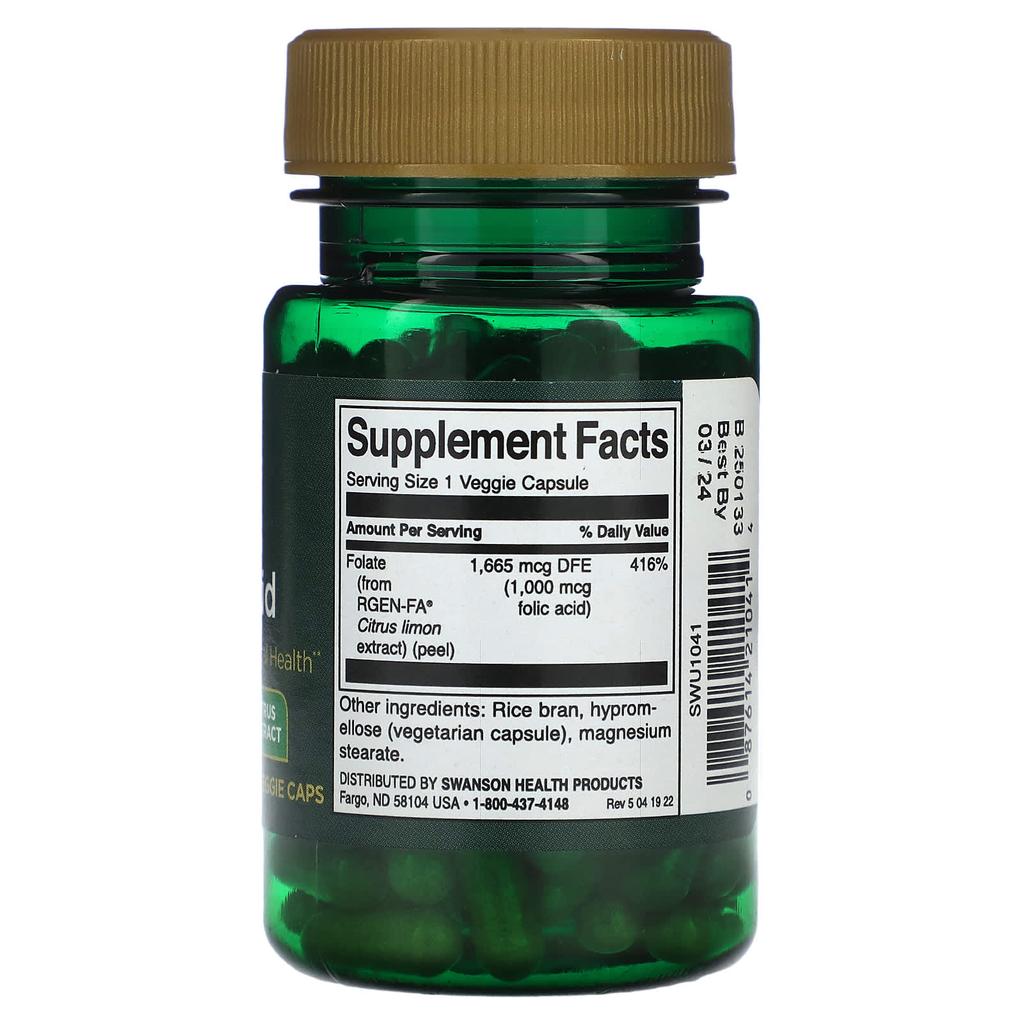 Real Food Folic Acid, 1,000Mcg, 100 Veggie Caps