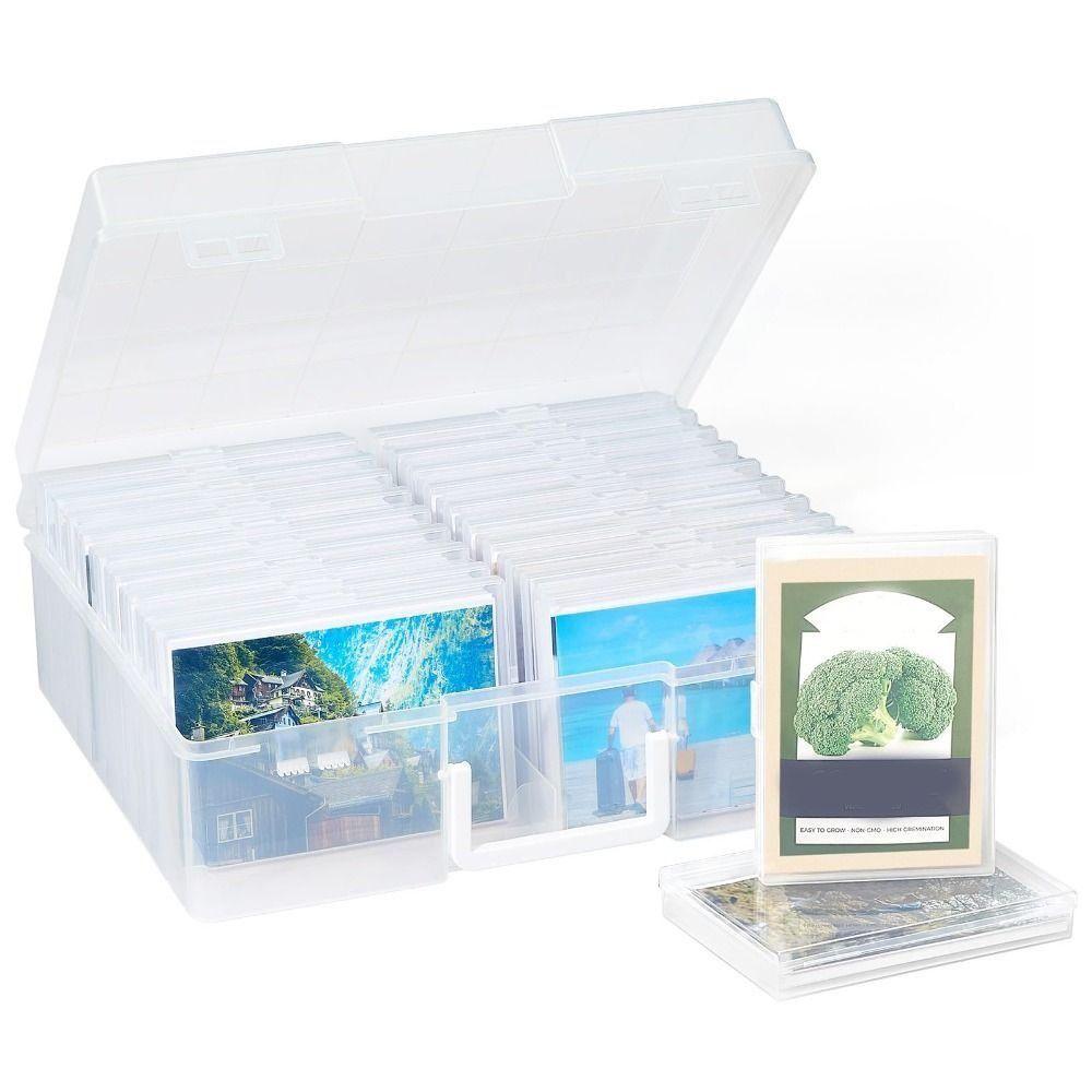 Clear Photo Storage Box 16 Inner Organizer Cards Keeper Craft Storage Case  Stickers