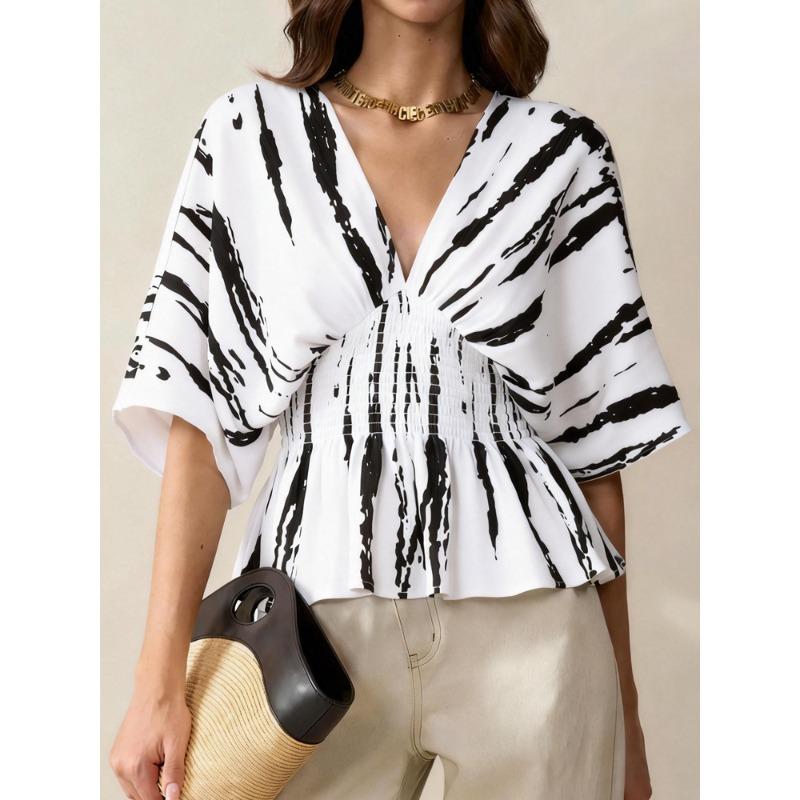 QICED Женская Мода Повседневные Блузки и Рубашки с Коротким Рукавом и V-образным Вырезом