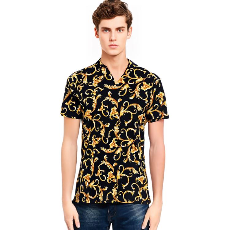 Versace Мужская футболка с принтом, круглым вырезом, коротким рукавом, топ Черный A89503S-1F01778-5B090