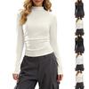 Женский модный и повседневный однотонный топ-базовый слой с полувысоким воротником и длинными рукавами