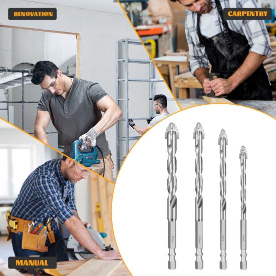 Набор из 1/4 сверл, высокопрочные, нержавеющие, многофункциональные, износостойкие, с четырьмя канавками, пилообразные эксцентриковые сверла