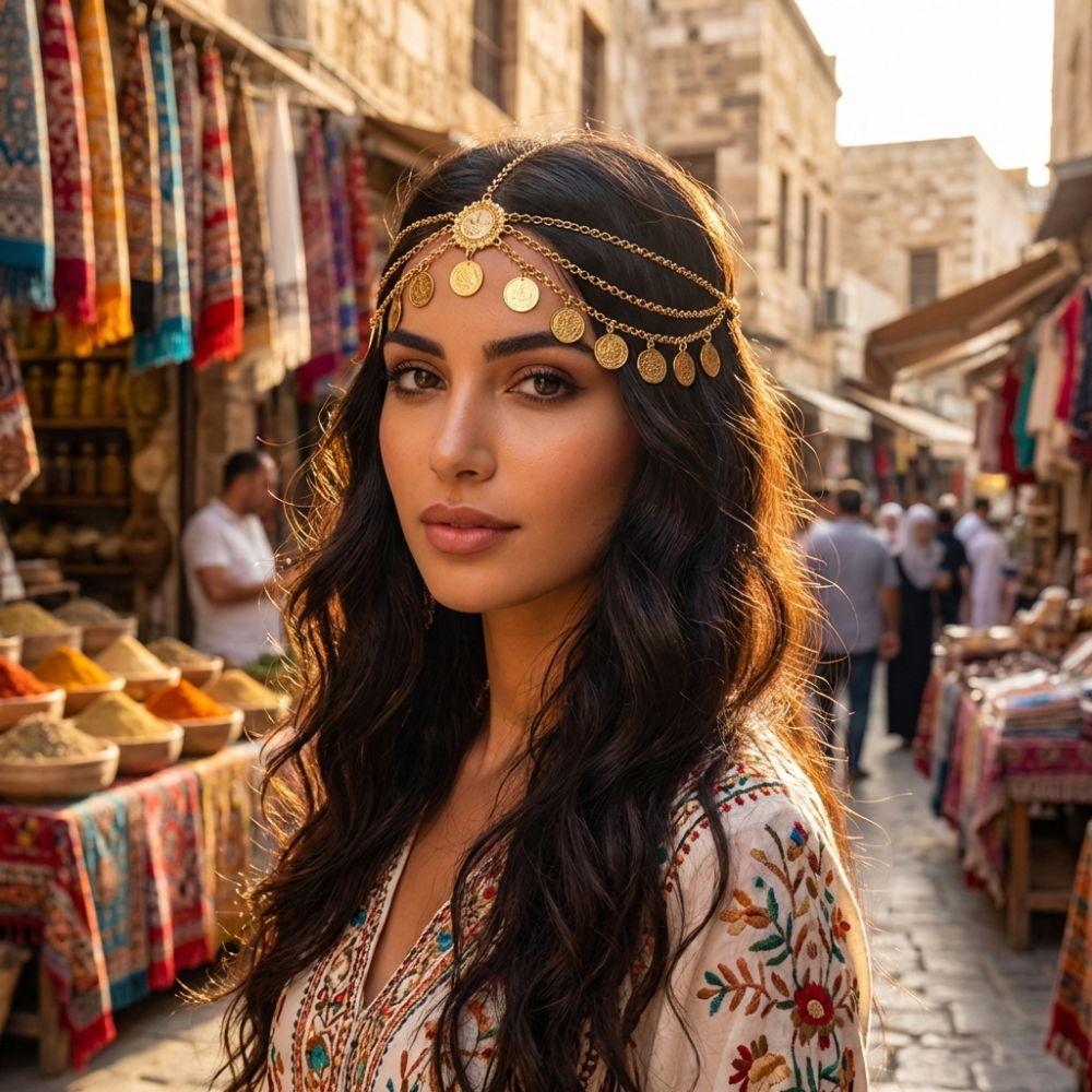 Fashion Coin Tassel Design Egyptian Gold Head Chain Metal Rhinestone Hair Chains Bohemian Adjustable Hair Accessories Wedding