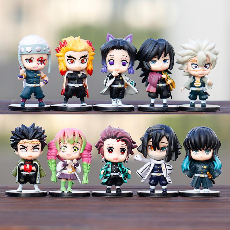 10pcs Tanjiro Figure Anime Kimetsu No Yaiba Shinobu Statue Mitsuri Action Figurine Table Decoration Desk Toy Gift