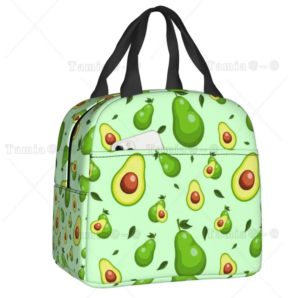 Cute Fruit Avocado Print Insulated Lunch Bag for Women Resuable Cooler Thermal Bento Box Kids School Children