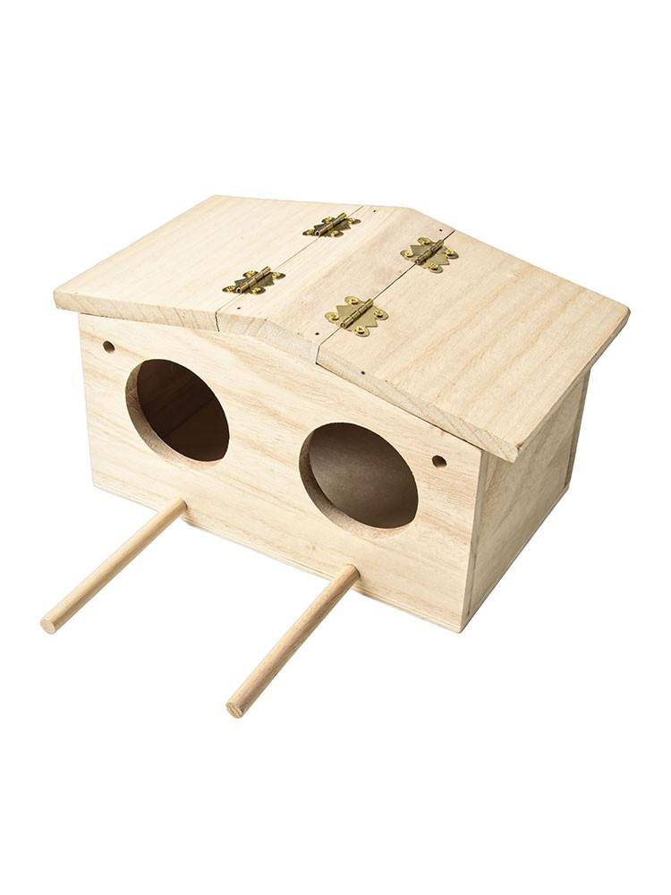 Bird Breeding Nest Parakeet Nesting Box Natural-Wood House Parrots Mating Box