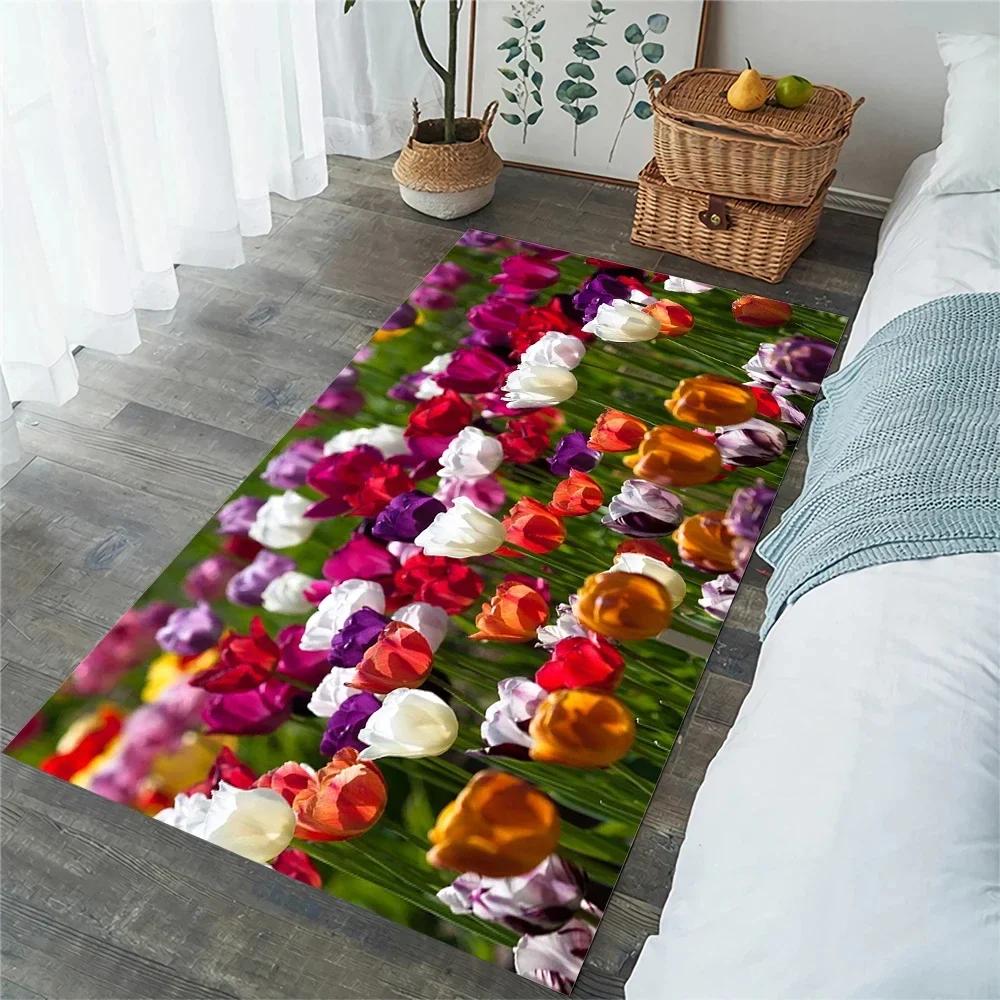 Ковер Тюльпан Весенний ботанический Цветок Зональный ковер для гостиной Детской спальни Натуральный Сад Цветочный Напольный коврик Кухонный коврик