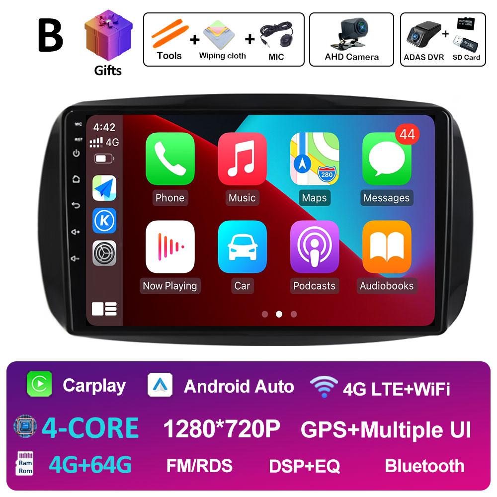 GPS Навигация Для Mercedes Smart 453 Fortwo 2014 2015 2016 2017 - 2020 Android Auto DSP Стерео QLED IPS Экран 4G Аксессуары