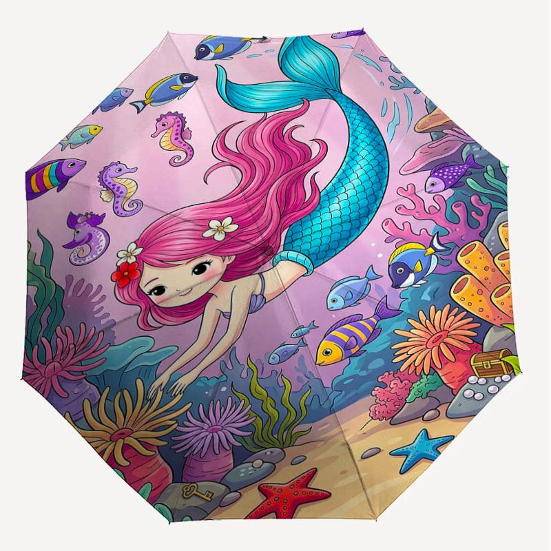1PC mermaid ocean Umbrella-8-Rib Reinforced Portable Folding Travel Suitable for All Seasons Outdoor Daily Use-Z0493