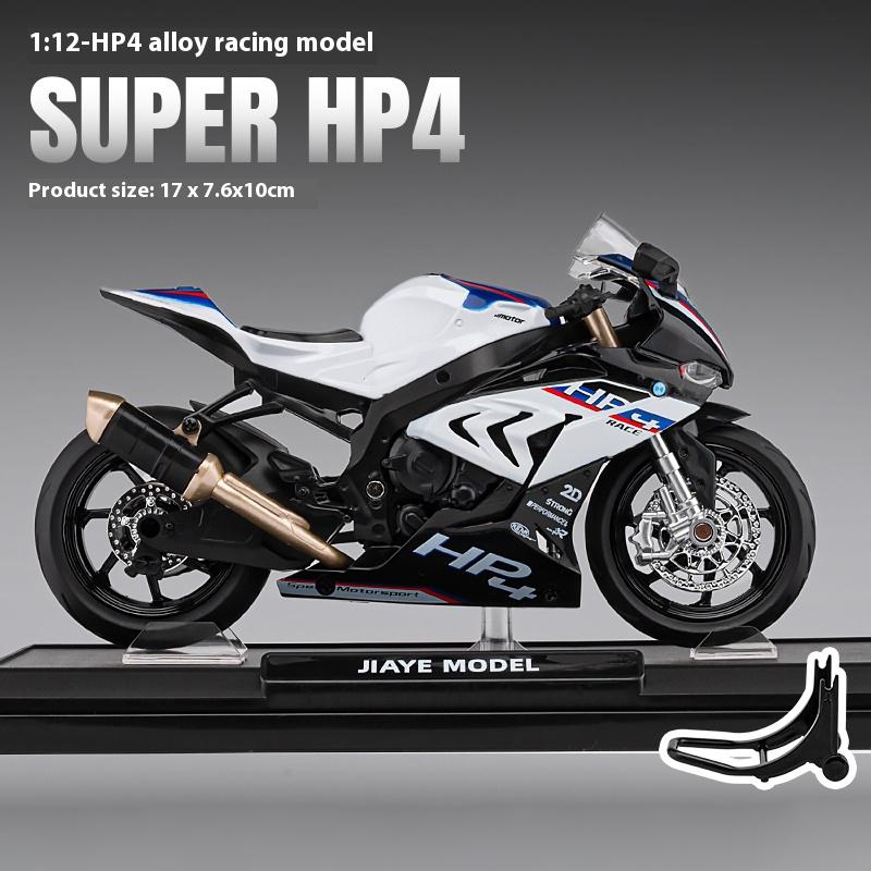 1/12 Модель мотоцикла BMW HP4 Металлическая литая модель локомотива Симуляция Свет Коллекция Украшение Подарок для мальчика