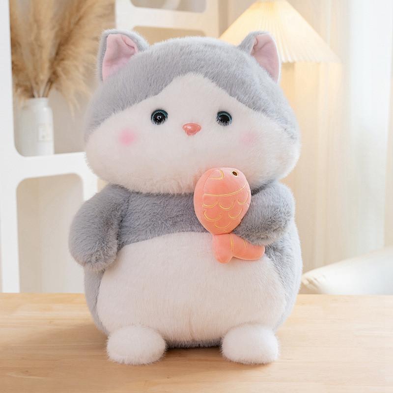 Adorable Plush Cat Doll Cute Fish Hugging Cat Stuffed Toy Pillow Gift For Kids