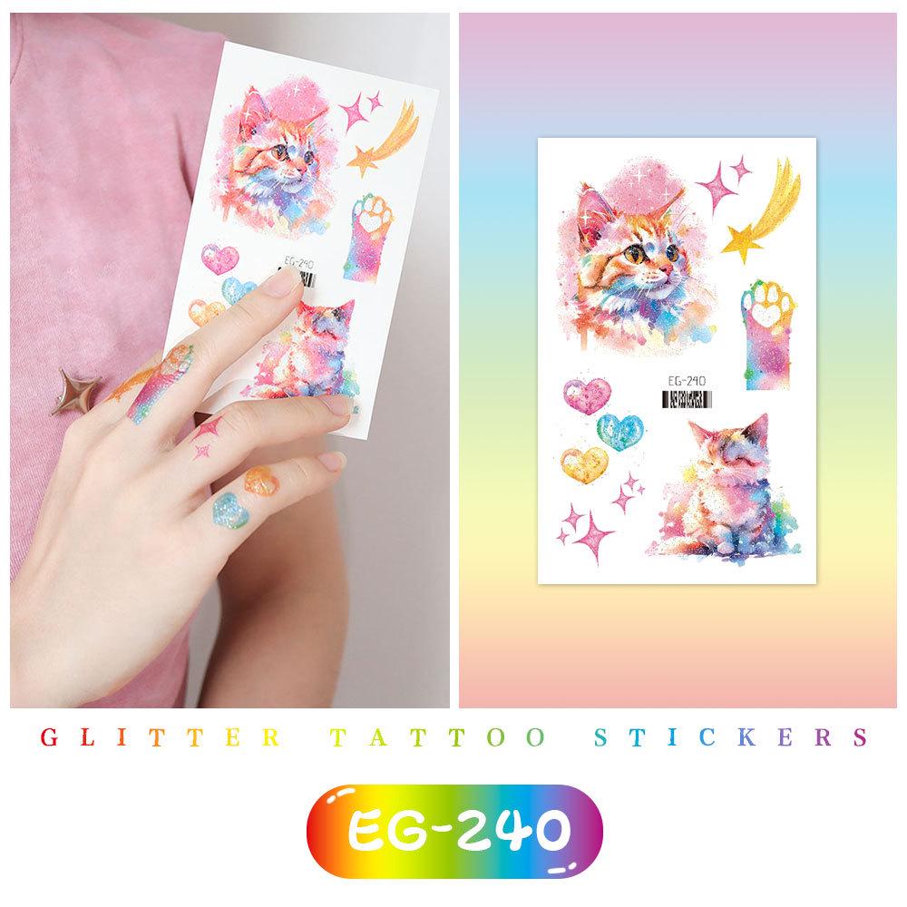 Красочные милые мультяшные животные блестящие татуировки наклейки для детей