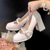 Fashion White Wedding Shoes Women's Elegant French Mary Jane Shoes Sweet Bowknot Solid Colored High Heels Women Round Toe Single Shoes