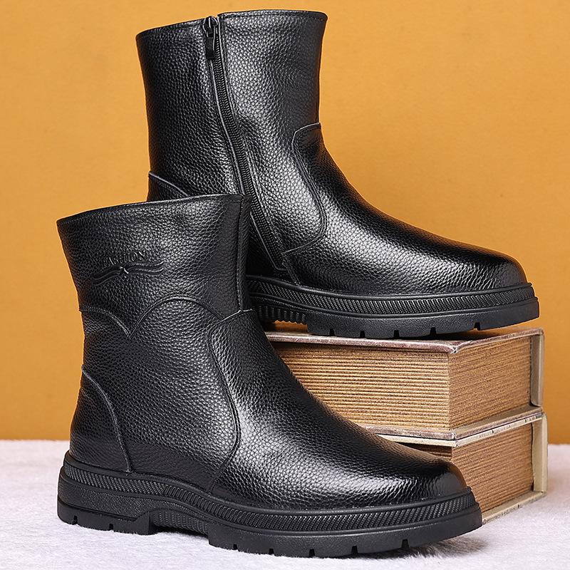 Хлопчатобумажная обувь, мужские противолыжные ботинки из воловьей кожи, меховые одношерстяные хлопковые кожаные сапоги с высоким берцем, обувь для пап среднего и пожилого возраста