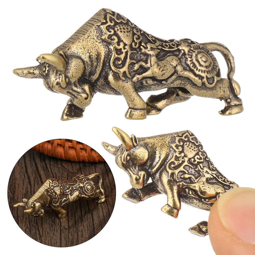 Decoration Brass Bull Figurine Desktop Ornament Abstract Animal Sculpture Miniature Zodiac Cattle