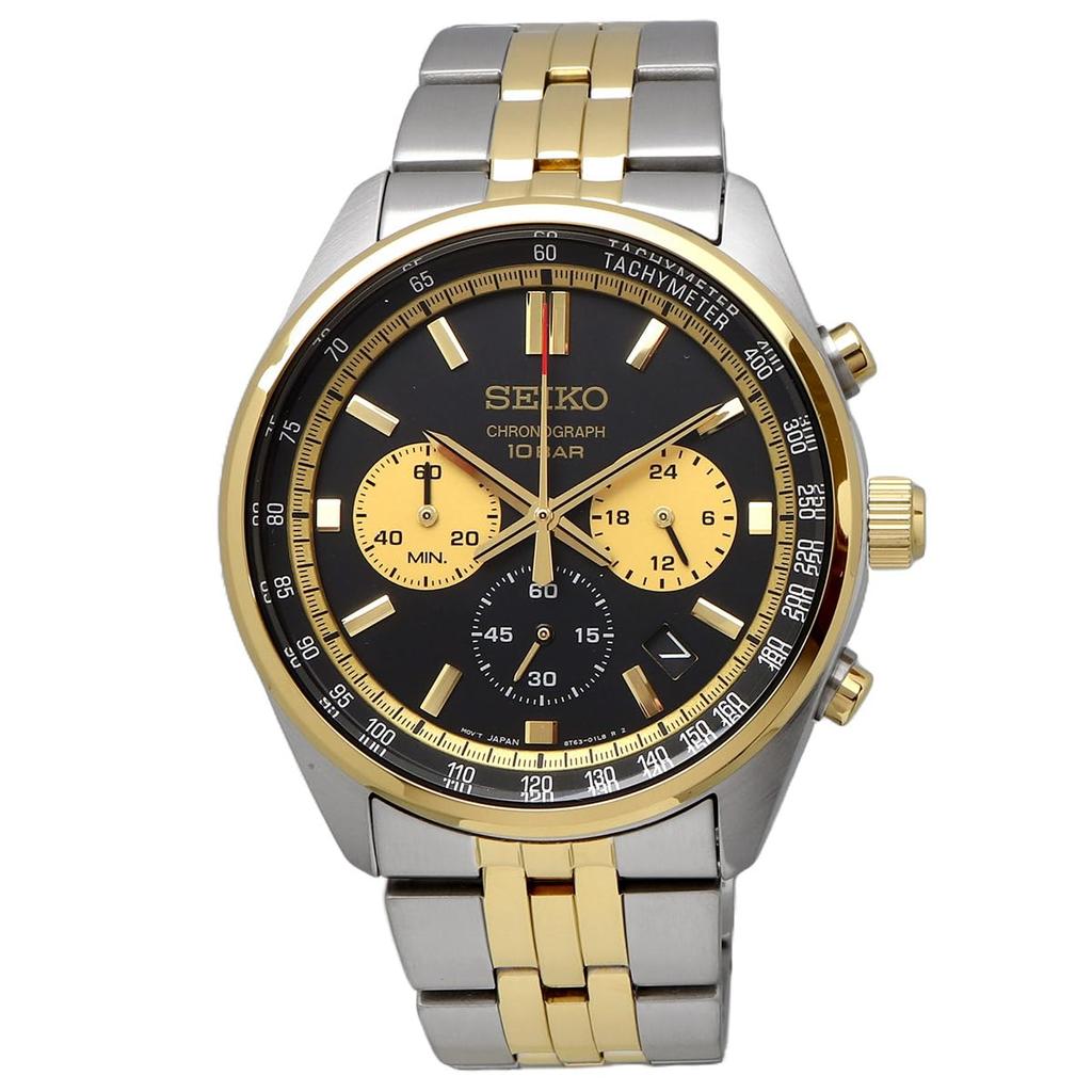 SEIKO 1/5-Second Chronograph Quartz Watch SSB430P1 Men's Silver x Gold Black Dial