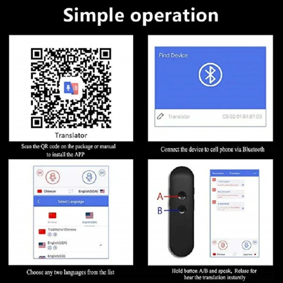 Портативный беспроводной интеллектуальный переводчик 40 языков Двусторонний мгновенный голосовой переводчик в реальном времени Приложение Bluetooth Многоязычный