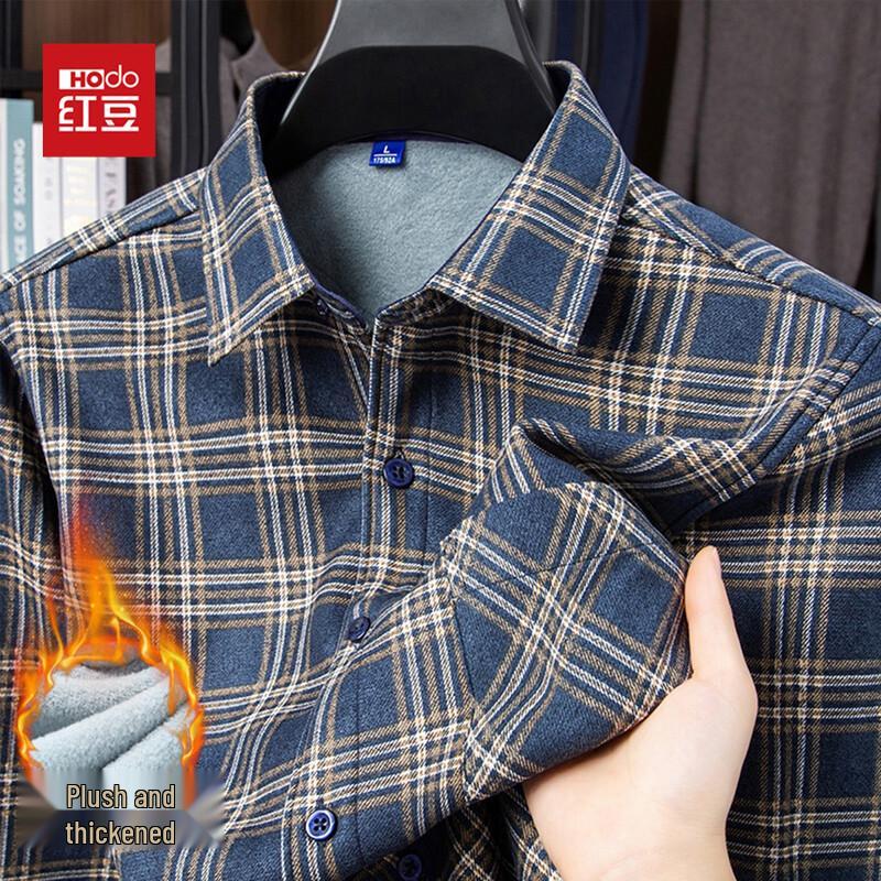 Мужская теплая клетчатая рубашка с длинным рукавом Hodo