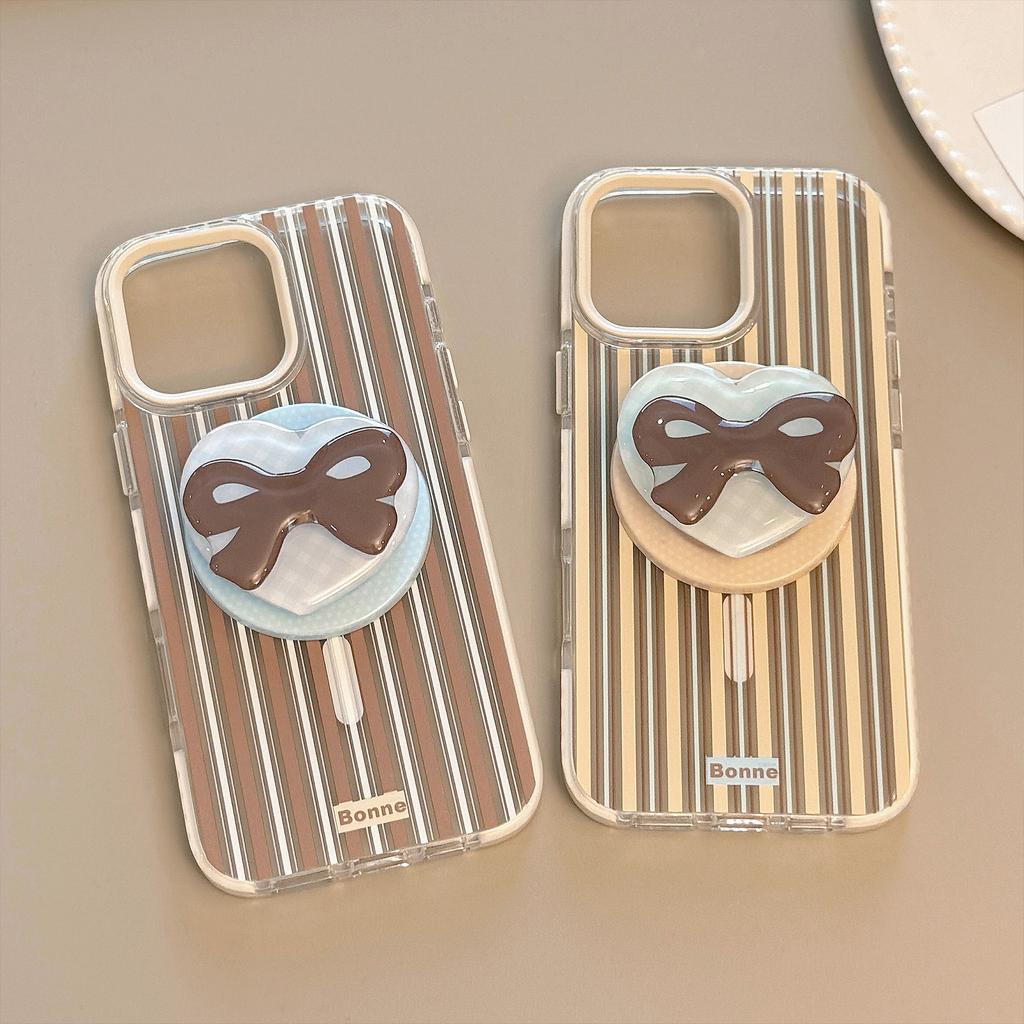 Stripe Magnetic Suction 16 Transparent for IPhone17promax Phone Case For13 Bow Rotating Bracket 14 Soft 11
