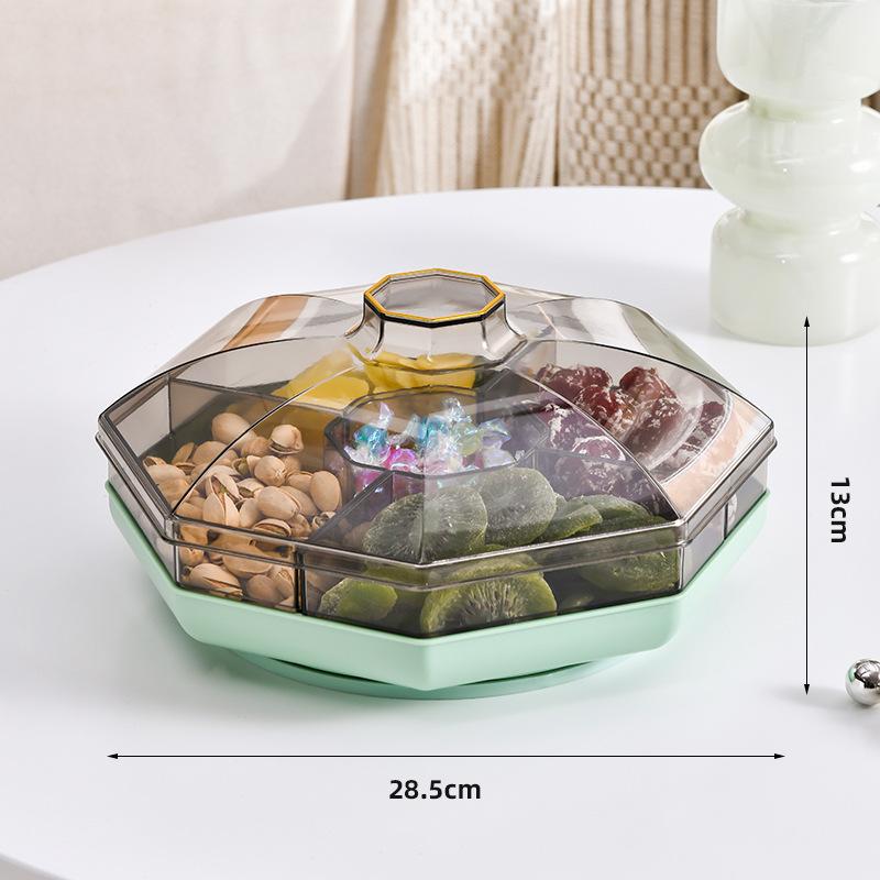 High-end Living Room Coffee Table Candy Nut Snacks Partition Storage Fruit Box Tray Household Double Layer Rotating Dried Fruit with Lid