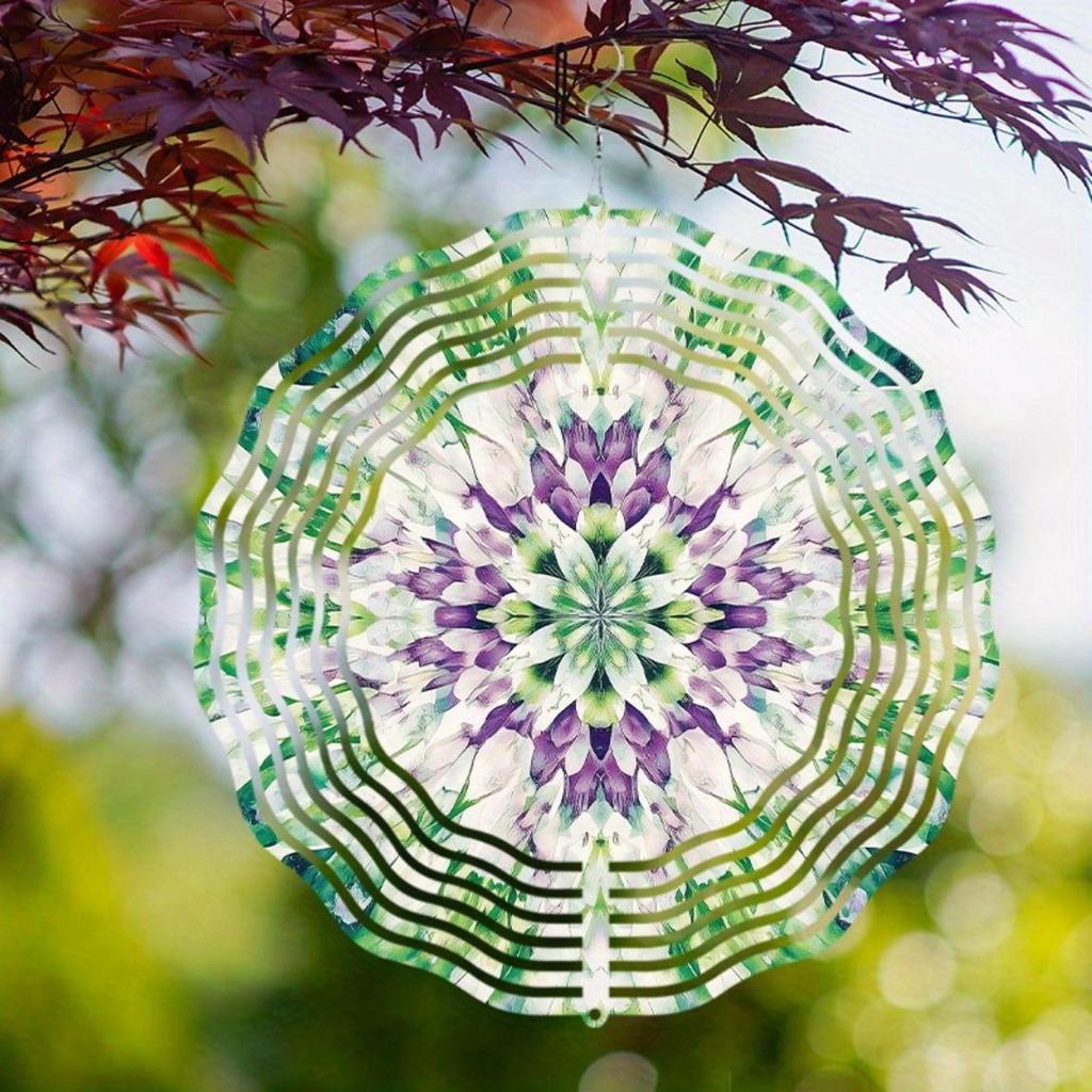 Green Mandala Christmas Ornament Metal Wind Chime Hanging Sculpture for Seasonal Winter Garden Decor Durable Outdoor Wind Chimes Battery Free