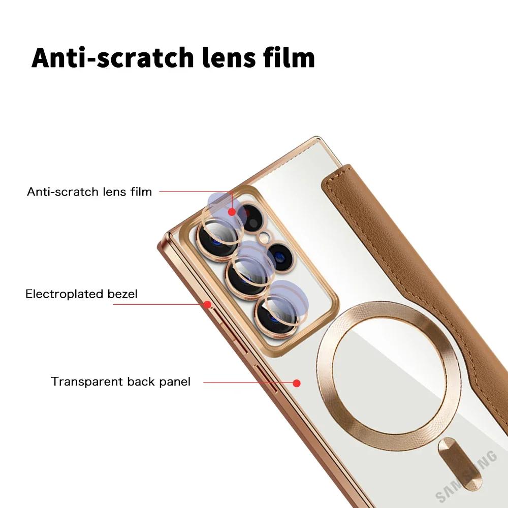 Магнитный кожаный чехол-держатель для карт для Samsung Galaxy S26 Ultra Edge s25 s24, беспроводная зарядка, держатель для карт, противоударный твердый чехол